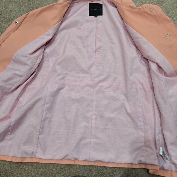 Talbots Coral Orange Rain Jacket Coat Full Zip Drawstring Pockets Lined Large - Picture 9 of 16